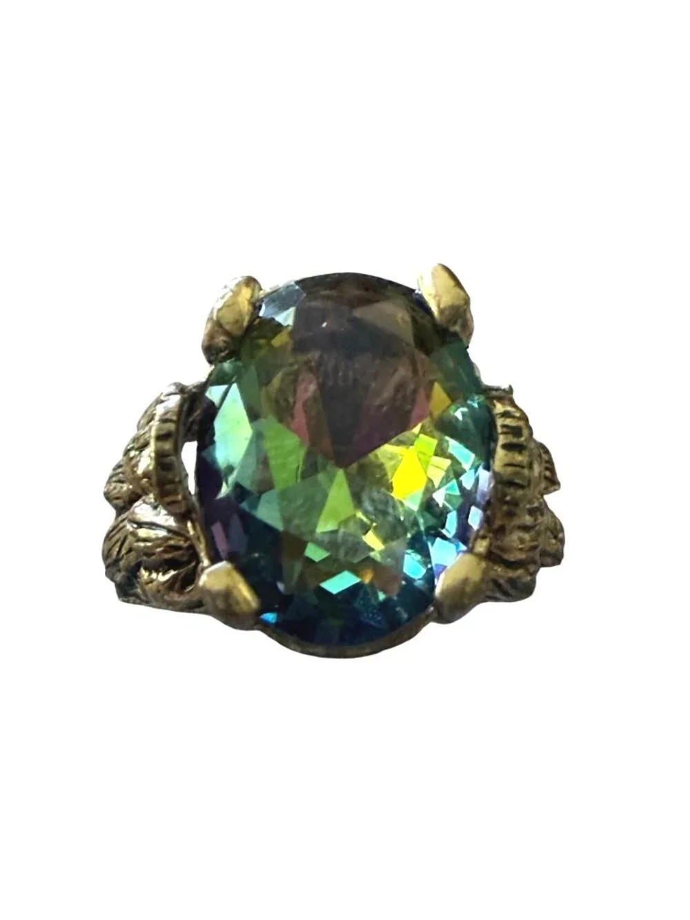 Adjustable Vintage Style Mystic Topaz Ring Intricate Copper Setting